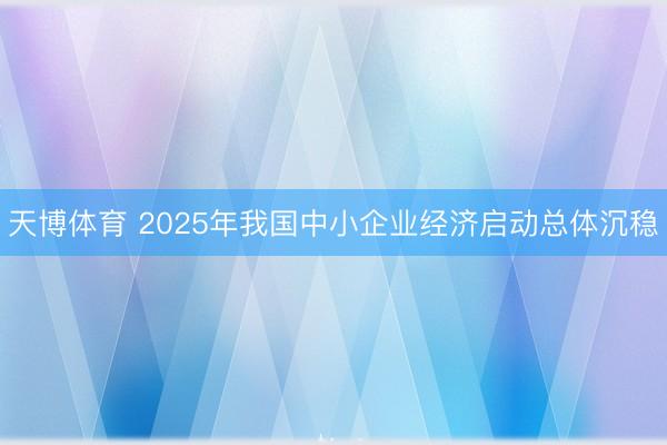 天博体育 2025年我国中小企业经济启动总体沉稳